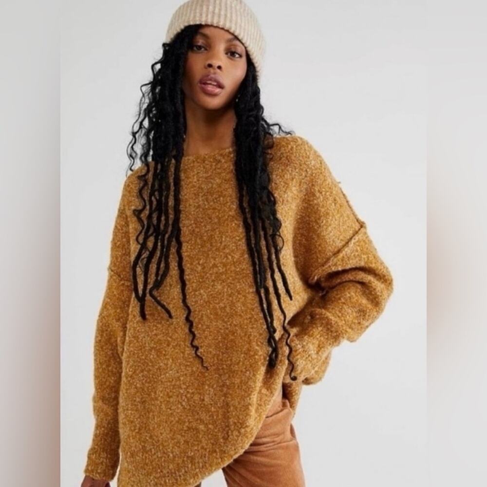 NWT Free People Moira Slouchy Tunic Sweater Mustard Yellow Wool Blend Size XS